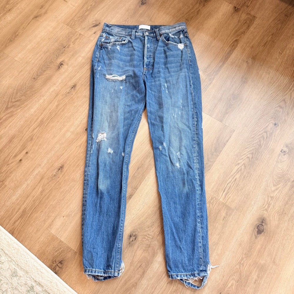 Boyish Billy High Rise Skinny Jeans Mame Distressed Blue Denim Size 28